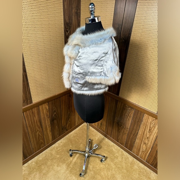 NORMAN AMBROSE 15" DYED SKY BLUE RUSSIAN SABLE FUR BOLERO JACKET COAT MEDIUM - Picture 10 of 16